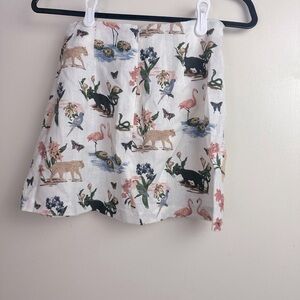 Reformation White/Multicolored 100%Linen Kash Janerio AnimalGraphic Skirt NWOT 0